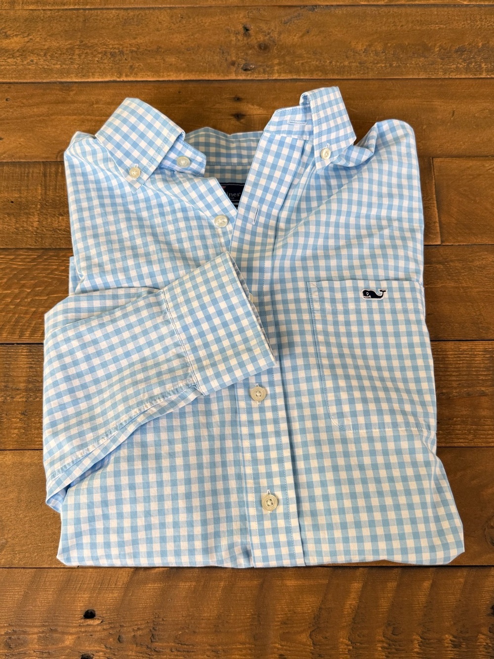 men’s Vineyard Vines Blue and White Gingham Button-Down Shirt size small